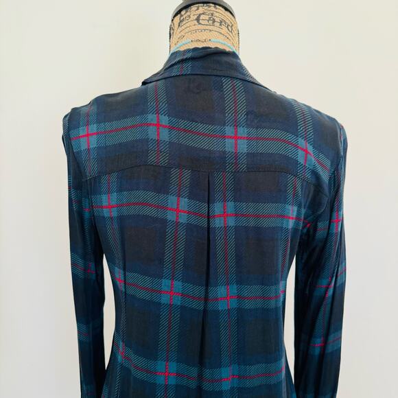 Don't Ask Why American Eagle Navy Plaid Button Up Made in Italy Shirt OSFM - Picture 3 of 8